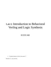 Prelab6 Lab 6 Introduction To Behavioral Verilog And Logic Synthesis