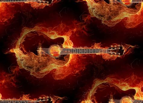 Fire At Guitar Folk Musi Guitars Black Hot Country Rock Pop