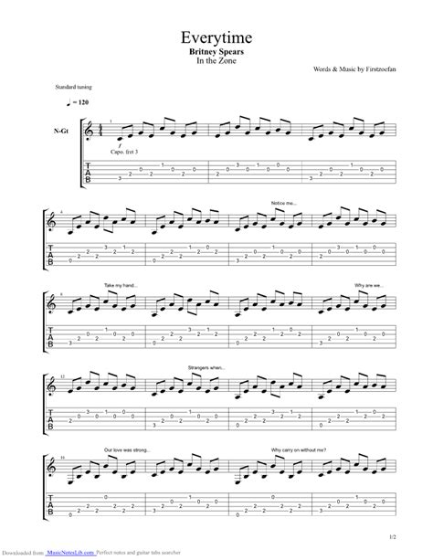 Everytime Guitar Pro Tab By Britney Spears Musicnoteslib