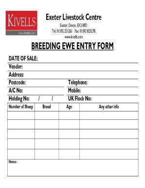 Fillable Online Breeding Ewe Entry Form Fax Email Print Pdffiller