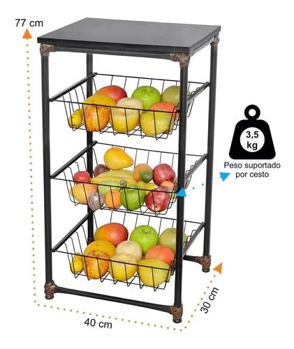 Fruteira Cali De Ch O Tampo Mdf Cestos Remov Veis Preta R Em