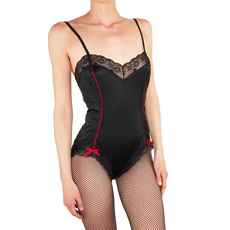 Vintage 80s Black Lingerie Bodysuit With Red Ribbon Depop