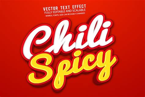 Vetor De Efeito De Texto Editável Chili Spicy 3d Com Fundo Fofo Vetor Premium