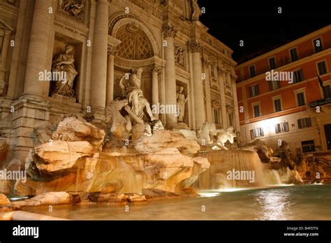 trevi fountain  night  rome stock photo alamy
