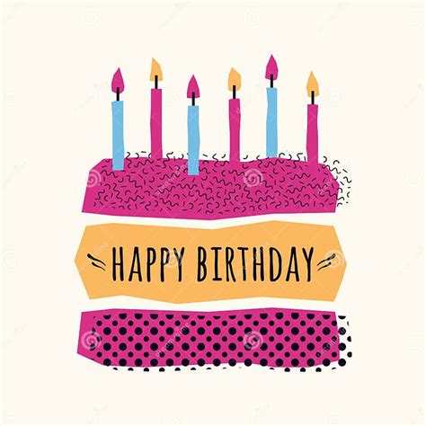 Vector Cute Happy Birthday Card With Cake Candles Stock Vector Illustration Of Happy Festive