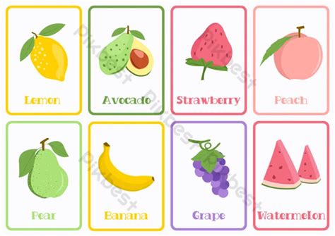 Flashcards Fruits Cartoon Style Colorful Poster | AI Free Download - Pikbest