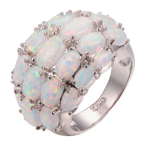 Wholesale White Fire Opal 925 Sterling Silver Ring Fashion Ring Size 6