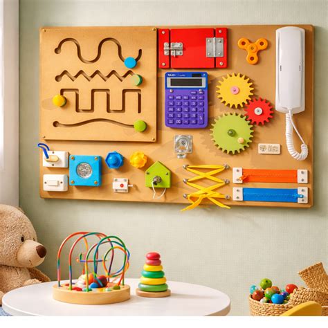 Painel Sensorial Simples - Painel Sensorial MDF Bege 45x65cm ? Estímulo Infantil com 15 Atividades ...