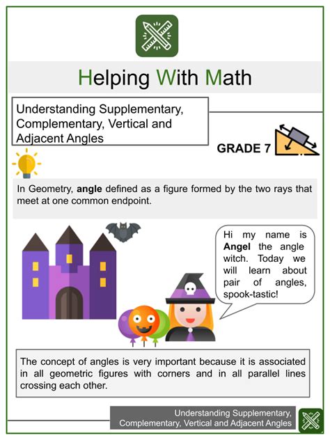 Adjacent, Supplementary, Complementary, and Vertical Angles Worksheets ...