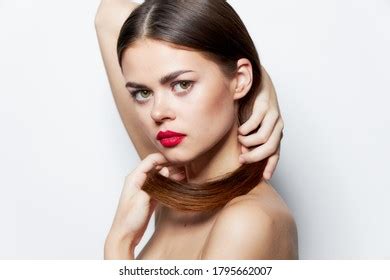 Brunette Naked Shoulders Red Lips Clean Stock Photo 1795662007 Shutterstock