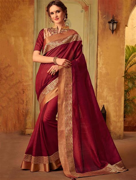 Maroon Cotton Silk Plain Saree With Woven Border Chiffon Saree Party Wear Saree Designs Jute