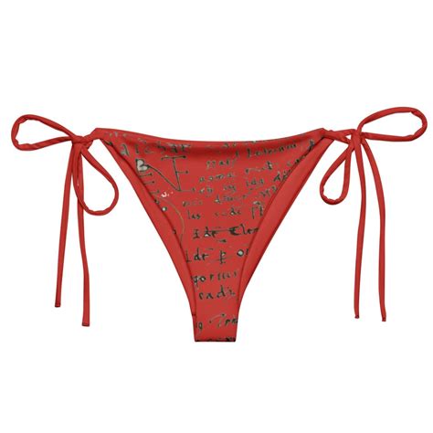 Our Holy Mary Red Triangle String Bikini Bottom Rokoko Writing Vintage Coin Print Y K Summer