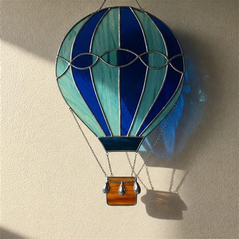 Blue Hot Air Balloon Stained Glass Pattern DIY Home Decor PDF Etsy UK