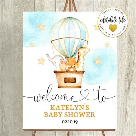 Hot Air Balloon Baby Shower Welcome Sign Editable Printable Etsy