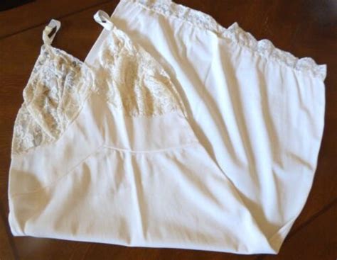 VTG Elegant Penney S Adonna White Lace Nylon Tricot Sz 32 Slip Gown Lingerie EBay