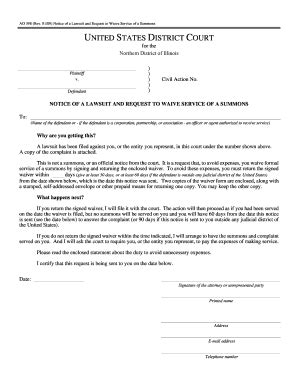 Fillable Online Ilnd Uscourts Notice Of A Lawsuit And Request To