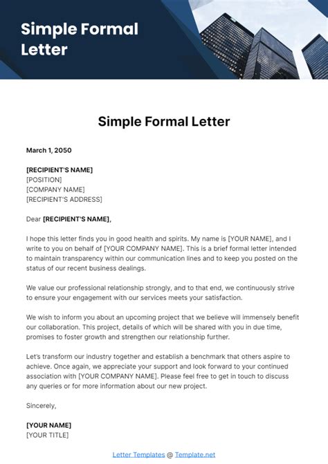 simple formal letter template edit