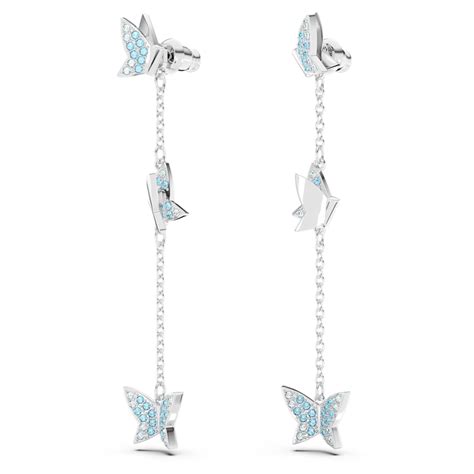 Lilia Drop Earrings Butterfly Blue Rhodium Plated Swarovski