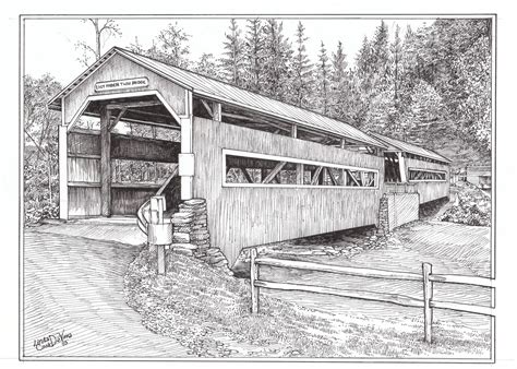 Covered Bridge Sketches at PaintingValley.com | Explore collection of Covered Bridge Sketches