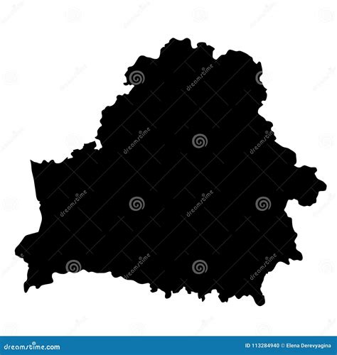 Black Silhouette Country Borders Map of Belarus on White Background of