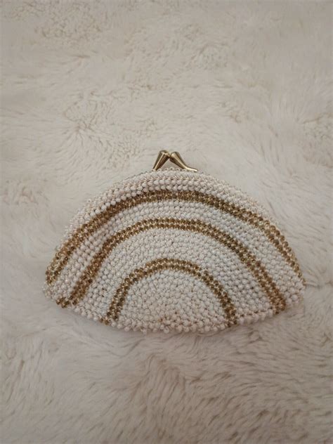 Flapper Walborg Vintage White Gold Beads Beaded Sequin Coin Purse Ebay