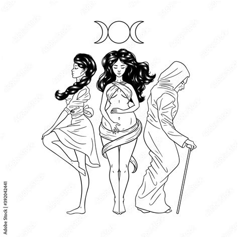 Three Women Figures Symbol Of Triple Goddess As Maiden Mother And