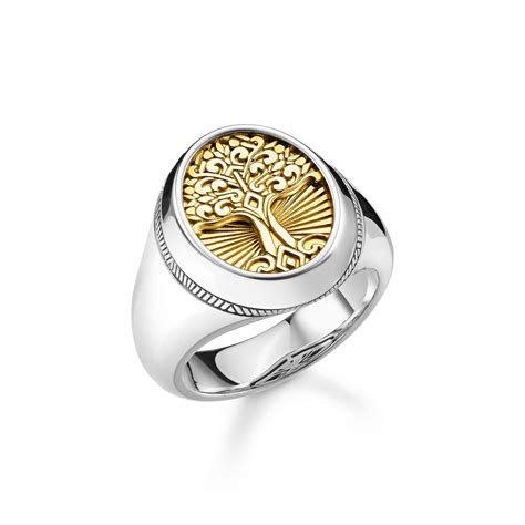 Bague THOMAS SABO chevalière tree of love rebel at heart argent doré