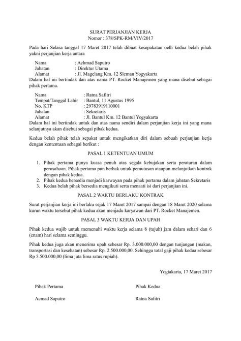 Contoh Surat Kontrak Kerja Karyawan Tetap Pkwt Freelance