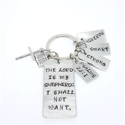 Scripture Keychain Bible Verse Keychain Psalm 23 Keychain Etsy