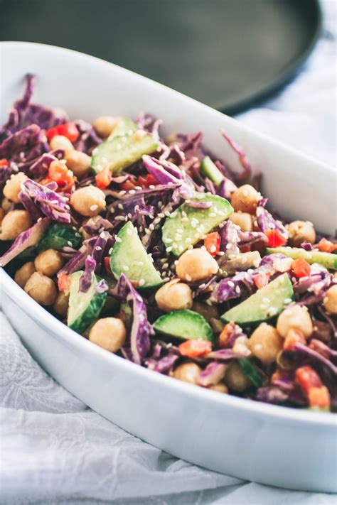 Cabbage And Chickpea Salad In Thai Style Peanut Dressing