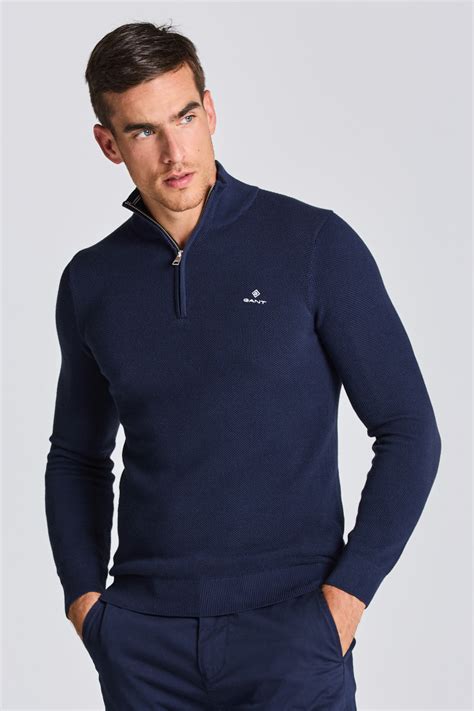 SVETR GANT COTTON PIQUE HALF ZIP EVENING BLUE | GANT CZ