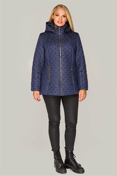 Демисезонная синяя женская куртка Лика с отстежным капюшоном больших ...