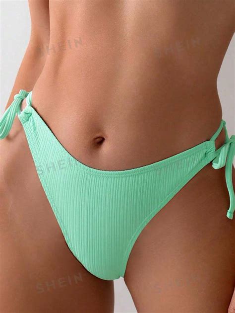 Shein Swim Solid Color Bikini Bottom With Straps For Beach Vacation Pool Swimming Summer Beach