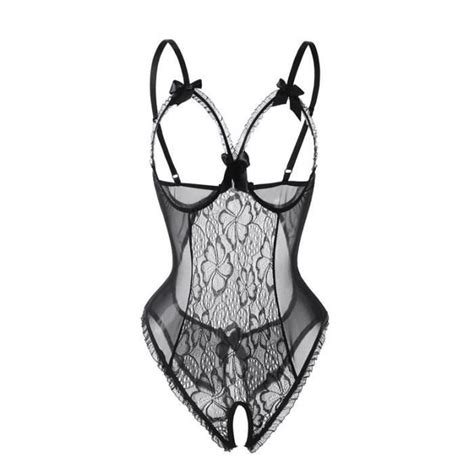 Ensemble De Lingerie Sexy En Dentelle Pour Femmes Noir Nuisette Bodysuit Et Chemise De Nuit