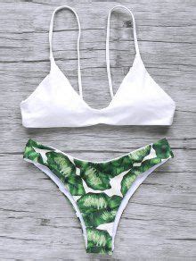 Spaghetti Straps Palm Tree Bikini In White Zaful