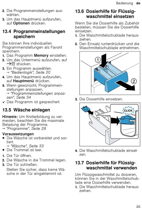 Programmeinstellungen Speichern Wäsche Einlegen Dosierhilfe Für