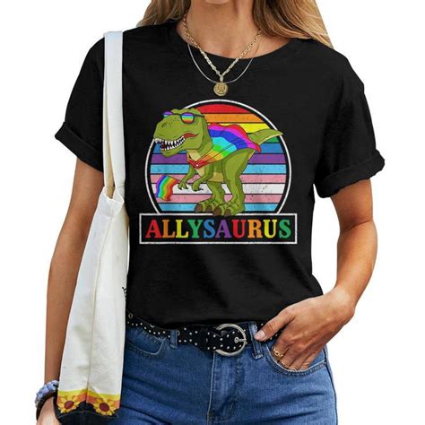 Lgbt Dinosaur T Rex Gay Pride Dino Allysaurus Rainbow Women T Shirt Mazezy