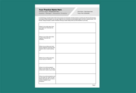 Somatic Therapy Sensation Location Worksheet Pdf