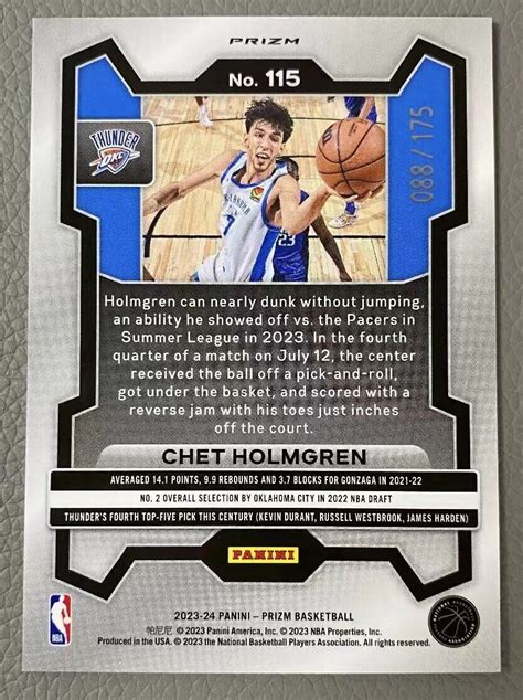 Chet Holmgren Panini Prizm White Silver Thunder Ebay