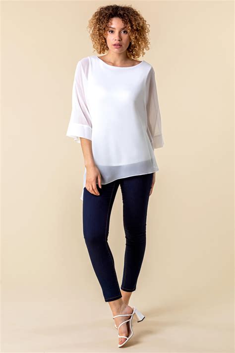 Asymmetric Chiffon Overlay Top In Ivory Roman Originals Uk