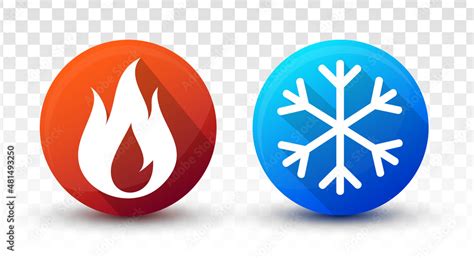 D Hot And Cold Icon Set With Flame And Snowflake Cooling And Heating