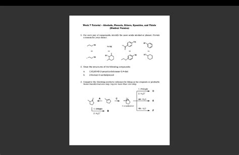 Solved Week 7 Tutorial Mcohols Phenols Ethers Epoxides Chegg