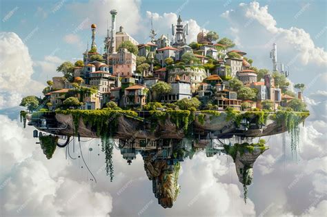 Premium Photo Design A Floating Island City Built On The Remnant