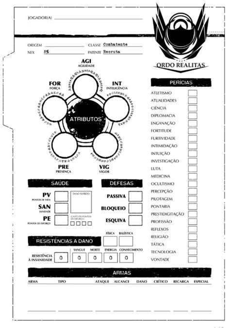 Ficha Rpg Ordo Realitas Ficha Rpg Rpg Livro Rpg