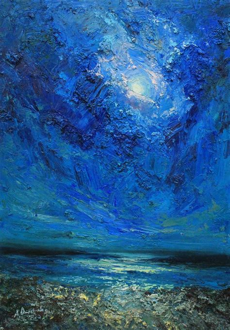 Night in blue. Moon and clouds seascape Oil painting by Alisa ...