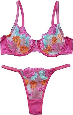 Peri Lingerie Women Lace Lingerie Set Underwire Floral Embroidered Underwear Sheer Bra And