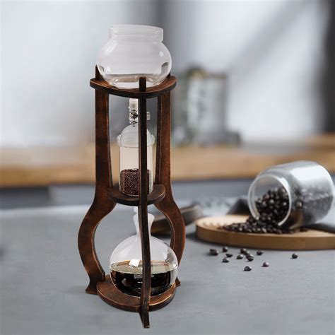 Fichiouy 600ml Cold Brew Iced Coffee Drip Tower Wooden Coffee Maker for