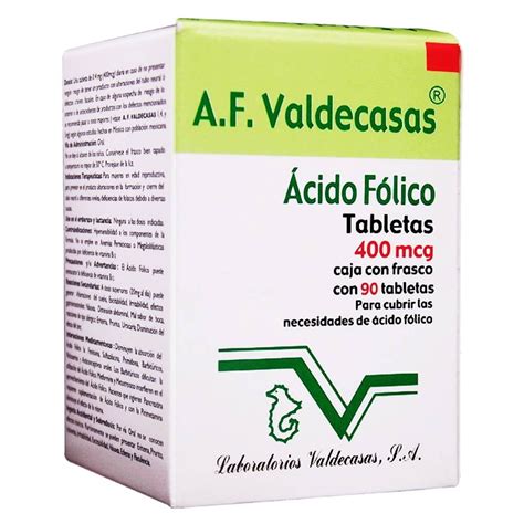 Ácido Fólico A F Valdecasas 90 tabletas de 400 mcg Walmart