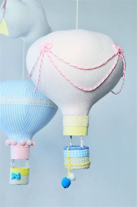 Mobile With Hot Air Balloons And Clouds Motif For Baby Girl Etsy
