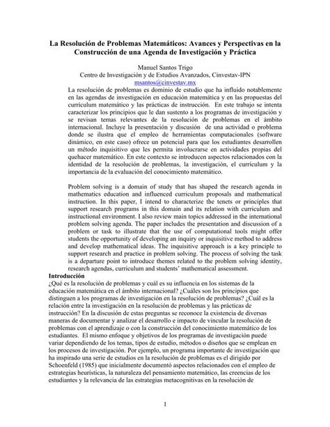 Pdf La Resoluci N De Problemas Matem Ticos Avances Y Pdf